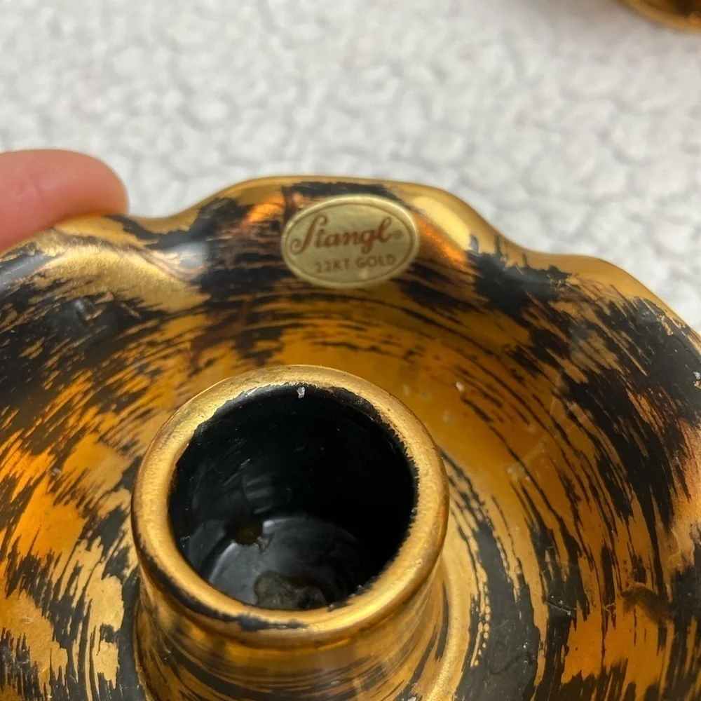 Vintage Stangl 22k Black Gold Vase/2 Candle Holders